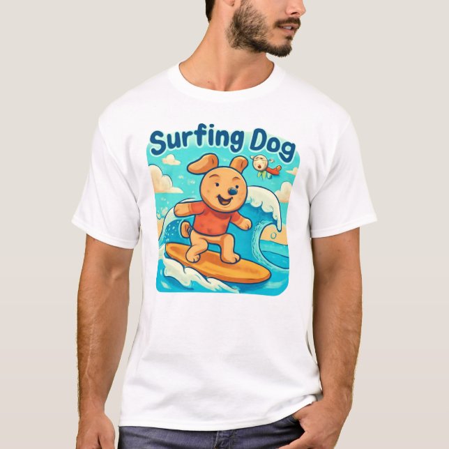 Surfing Dog Cute Summer Design T-Shirt (Front)
