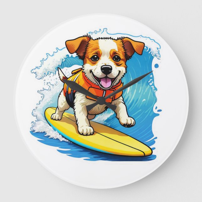 Surfing Dog Large Clock (Front)