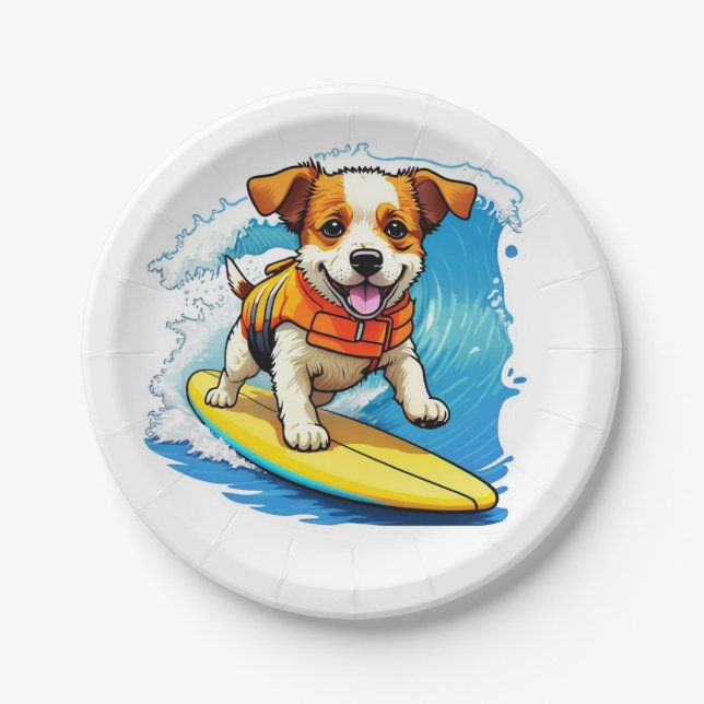Surfing Dog Paper Plates (Front)