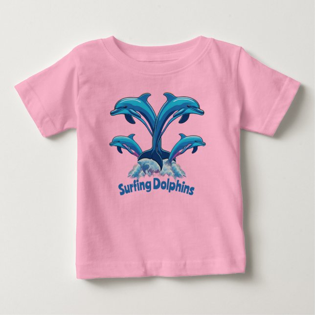 Surfing Dolphins  Baby T-Shirt (Front)
