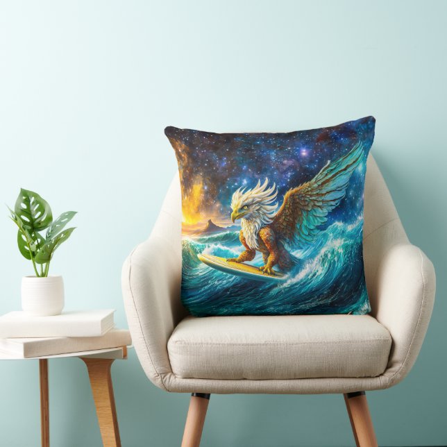 Surfing Eagle Design by Rich AMeN Gill Throw Pillow (Chair)