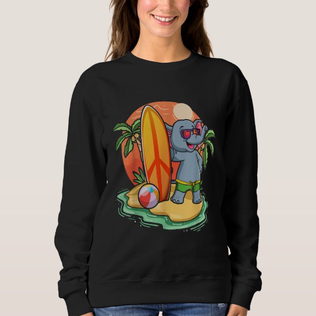Surfing Elephant  Beach Vacation Animal Graphic Sweatshirt (Front)