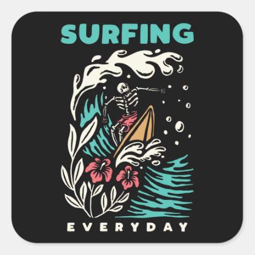 SURFING EVERYDAY SQUARE STICKER