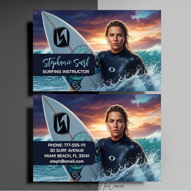 Surfing Female Instructor  Business Card (Creator Uploaded)