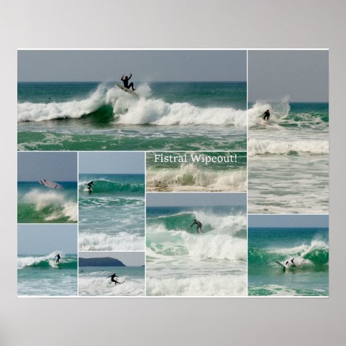 Surfing Fistral Newquay Cornwall Wipeout Poster