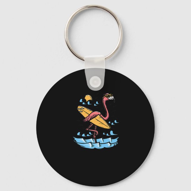 Surfing Flamingo Good Vibes Are Beach Vibes Premiu Keychain (Front)