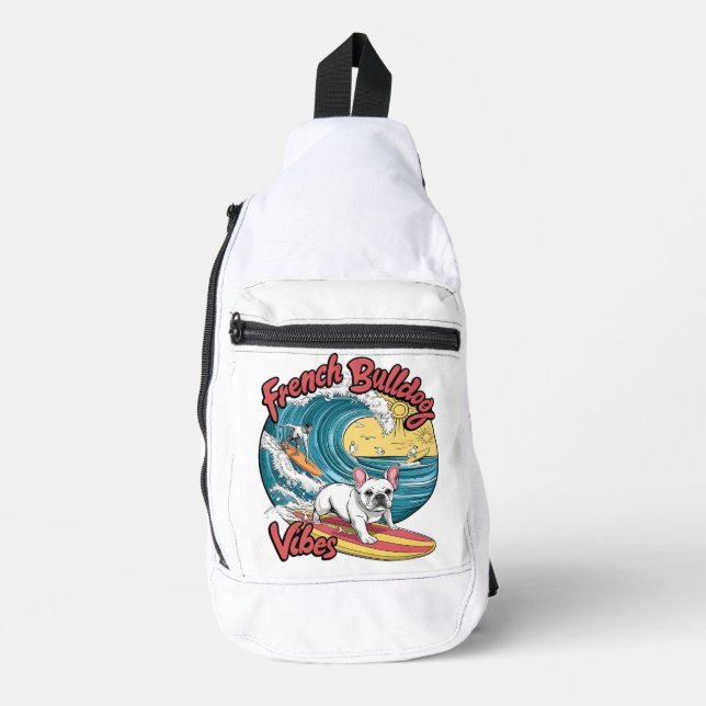 Surfing French Bulldog Catches Wave Sling Bag (Front)