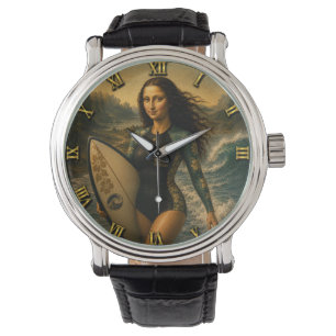 Surfing Funny Mona Lisa for Beach & Ocean Lovers Watch