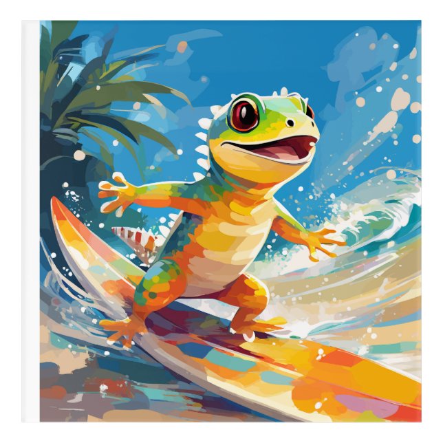 Surfing Gecko Riding The Waves  Acrylic Print (Front)