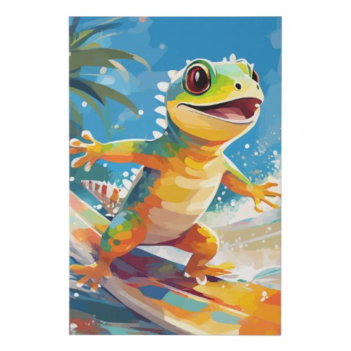 Surfing Gecko Riding The Waves  Faux Canvas Print