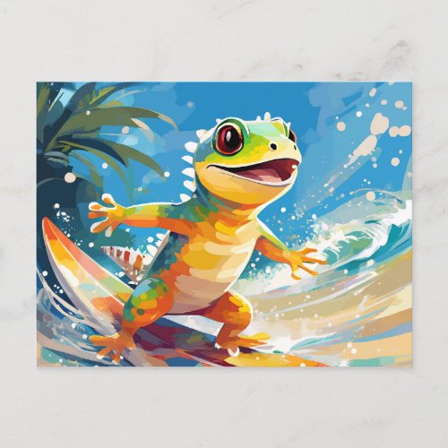 Surfing Gecko Riding The Waves Holiday Postcard