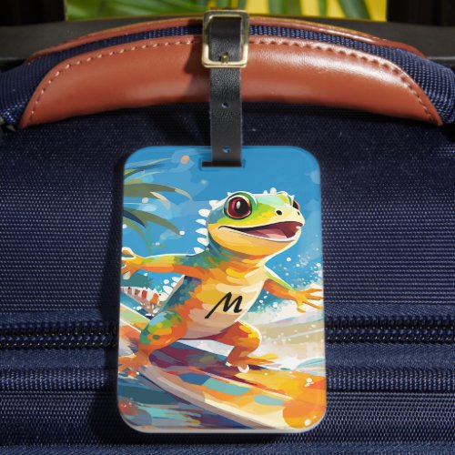 Surfing Gecko Riding The Waves Luggage Tag