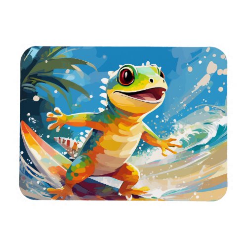 Surfing Gecko Riding The Waves Magnet