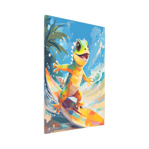 Surfing Gecko Riding The Waves Metal Print
