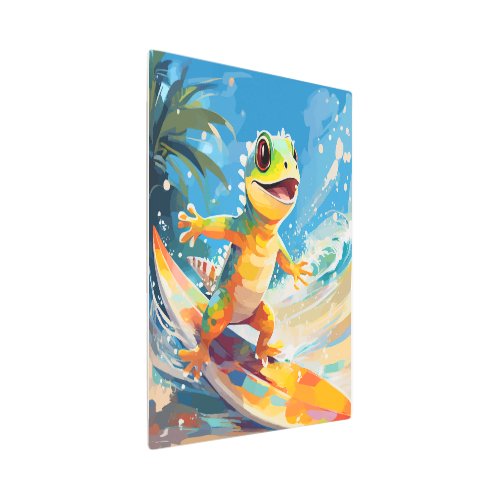 Surfing Gecko Riding The Waves  Metal Print