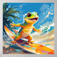 Surfing Gecko Riding The Waves