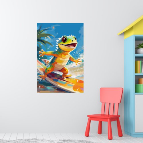 Surfing Gecko Riding The Waves Poster