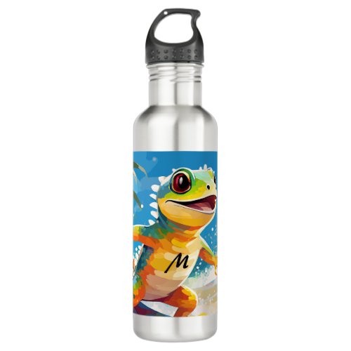 Surfing Gecko Riding The Waves Stainless Steel Water Bottle