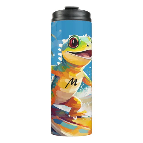 Surfing Gecko Riding The Waves Thermal Tumbler