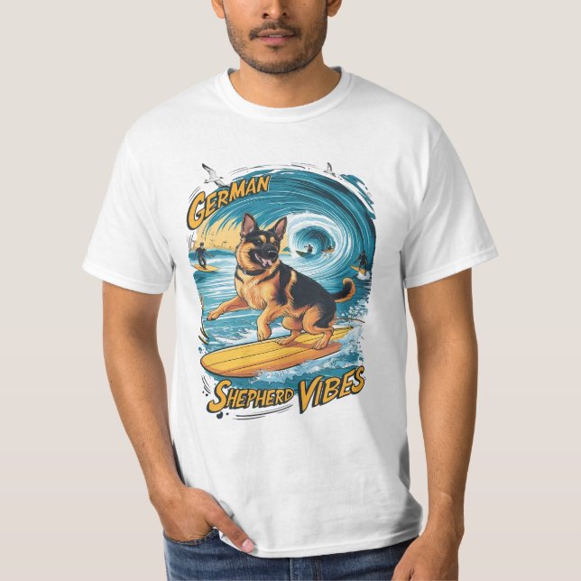 Surfing German Shepherd T-Shirt (Front)