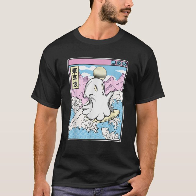 Surfing Ghost In Japanese Waves Anime Kawaii Vapor T-Shirt (Front)