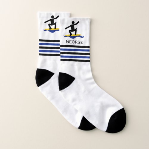 Surfing gifts surfer his surfboard and stripes socks