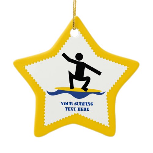 Surfing gifts, surfer on his surfboard custom ceramic ornament