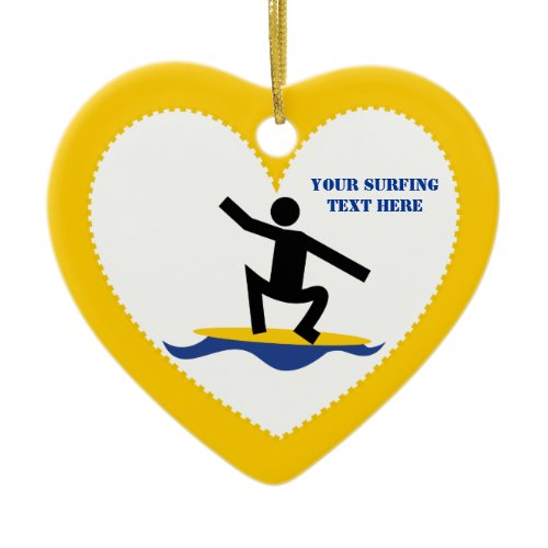 Surfing gifts, surfer on his surfboard custom ceramic ornament
