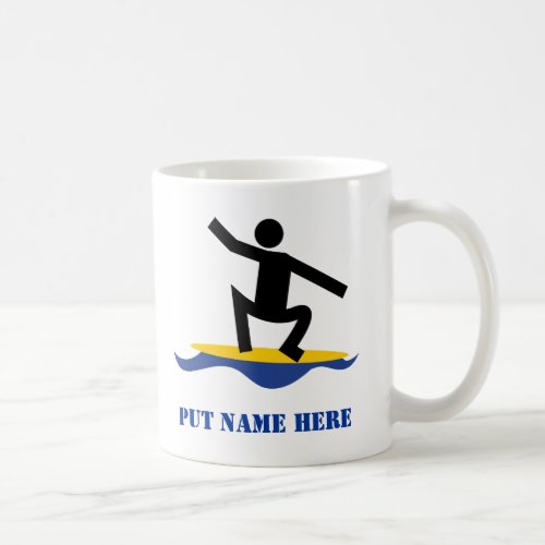 Surfing gifts surfer on his surfboard custom coffee mug