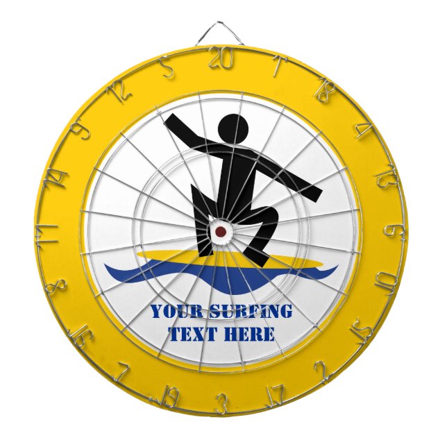 Surfing gifts, surfer on his surfboard custom dart board (Front)
