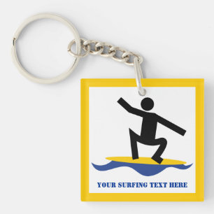 Surfing gifts, surfer on his surfboard custom keychain