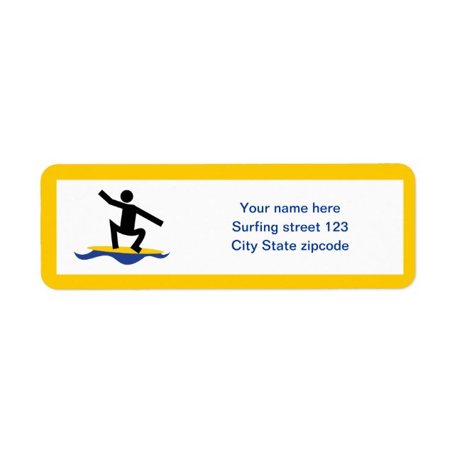 Surfing gifts, surfer on his surfboard custom label (Front)