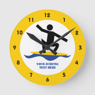 Surfing gifts, surfer on his surfboard custom round clock