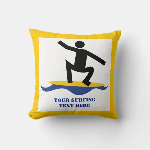 Surfing gifts surfer on his surfboard custom throw pillow