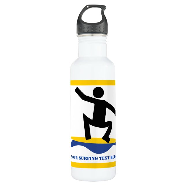 Surfing gifts, surfer on his surfboard custom water bottle (Front)
