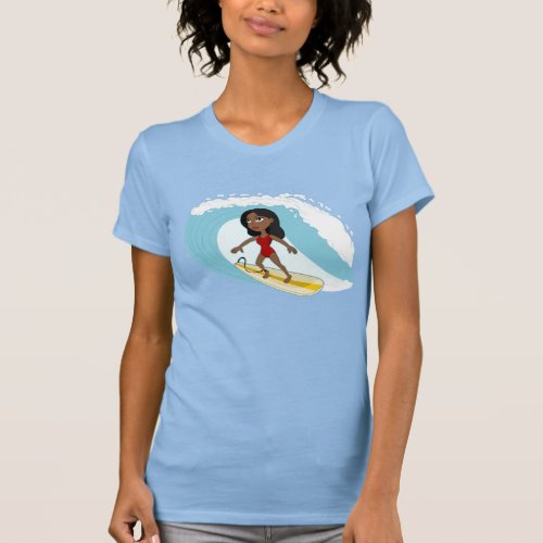 Surfing girl cartoon T_shirt