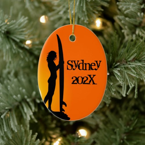 Surfing Girl Personalized Photo Ceramic Ornament