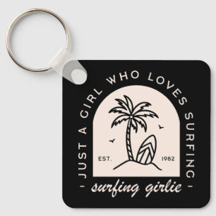 Surfing girl surf lovers quotes vintage black keychain