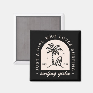 Surfing girl surf lovers quotes vintage black magnet