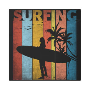 SURFING GIRL TROPICAL SUMMER METAL PRINT