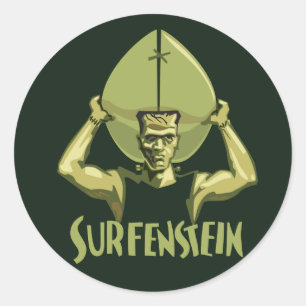 Surfing Halloween Frankenstein Classic Round Sticker