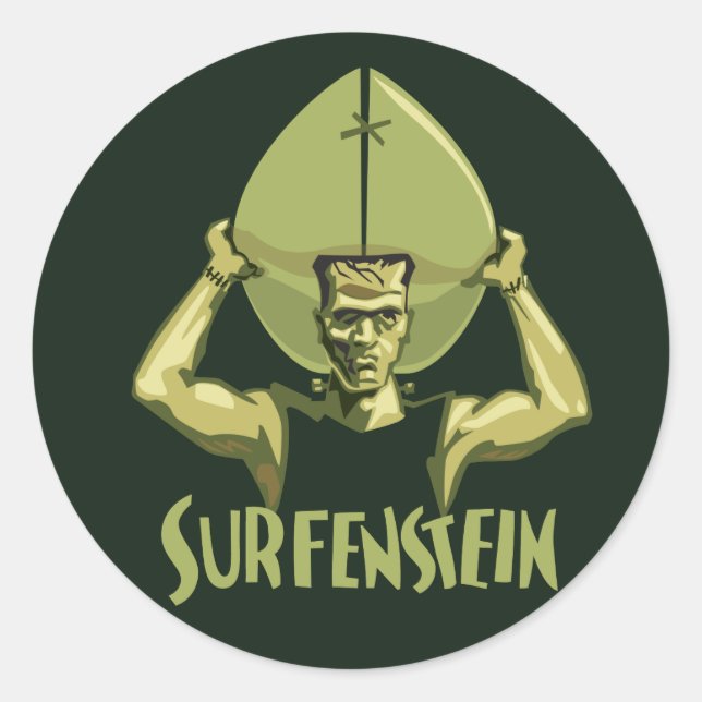 Surfing Halloween Frankenstein Classic Round Sticker (Front)