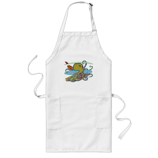Surfing Halloween Octopus Long Apron (Front)