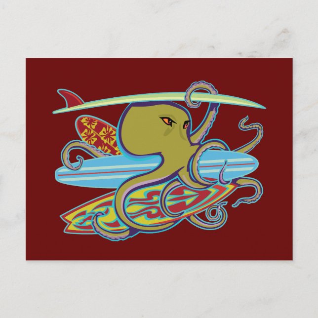 Surfing Halloween Octopus Postcard (Front)