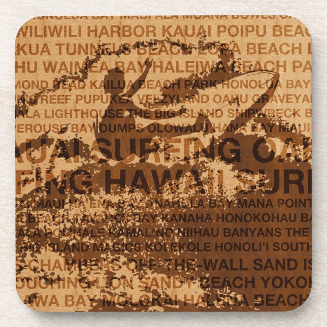 Surfing Hawaii Cutback Faux Wood Coasters (Front)
