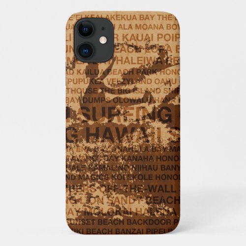 Surfing Hawaii Cutback Faux Wood Surfer _Koa  iPhone 11 Case