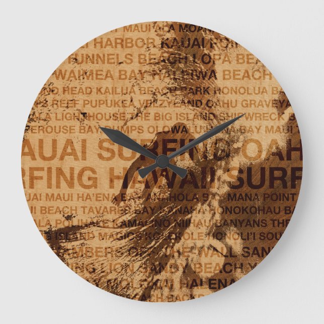 Surfing Hawaii Green Room Faux Wood Clock (Front)