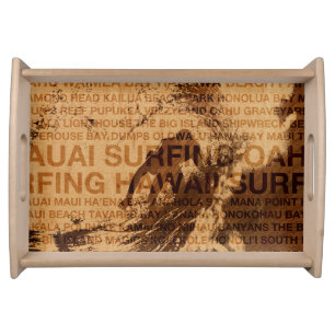 Surfing Hawaii Green Room Faux Wood Serving Tray