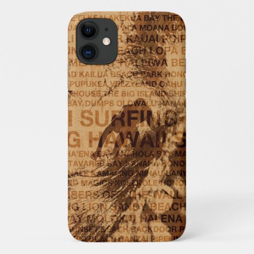 Surfing Hawaii Green Room Faux Wood Surfer iPhone 11 Case