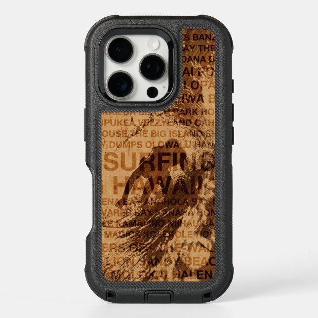 Surfing Hawaii Green Room Faux Wood Surfer Otterbox iPhone Case (Back)
